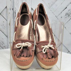 Brown Canvas Platform Wedge Lace Up Boat Shoes